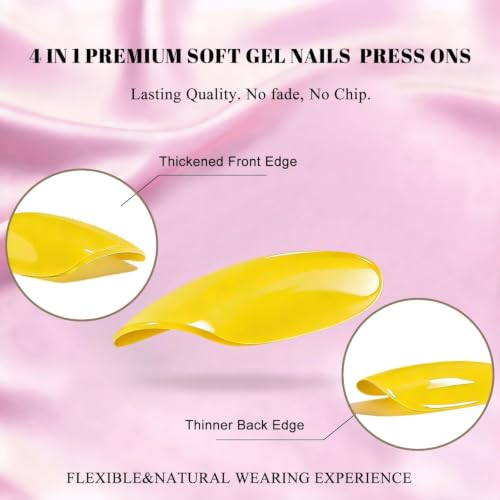 JOYVVEW Bright Yellow Press On Nails Medium Square