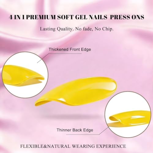 JOYVVEW Bright Yellow Press On Nails Medium Square