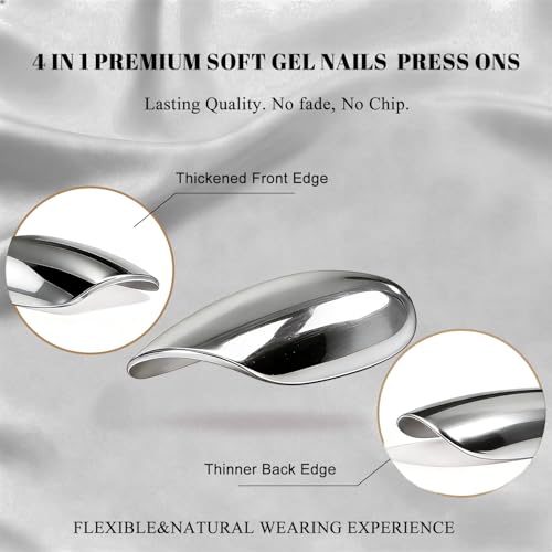 Chrome Press On Nails Short