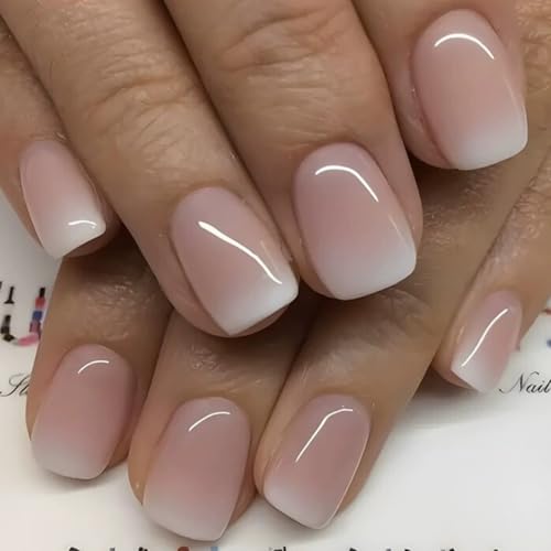 Short Square Press on Nails French Fake Nails Ombre Acrylic Nails Press