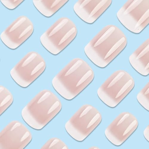 Short Square Press on Nails French Fake Nails Ombre Acrylic Nails Press