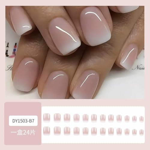 Short Square Press on Nails French Fake Nails Ombre Acrylic Nails Press