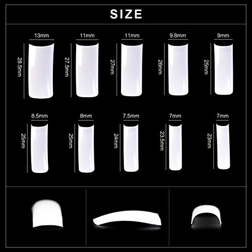 No-Crease Fake Nails Tips Kit 10 Size 500Pcs Ballerina Half Cover
