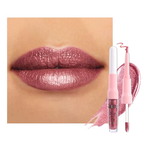 2-in-1 Mauve Metallic Lipstick and Lip Liner Makeup