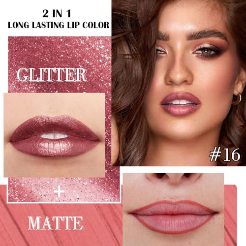 2-in-1 Mauve Metallic Lipstick and Lip Liner Makeup