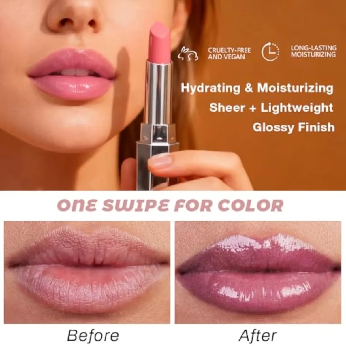Mauve Honey Lipstick Tinted Lip Balm, Hydrating Shine Lipstick for Women Dry Lips, Moisturizing Nourishing Glossy Lip Gloss Stain Makeup, Sheer Lightweight, Vegan & Cruelty-F