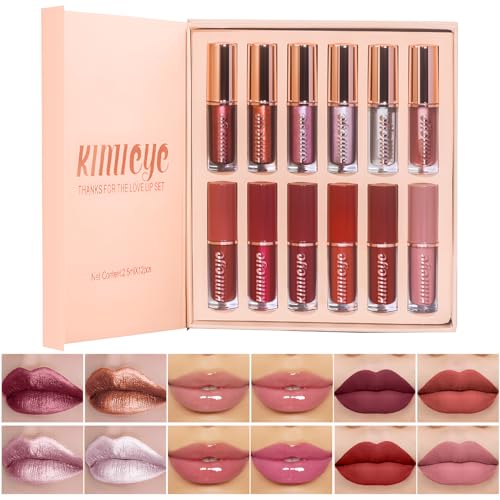 12Pcs Liquid Lipstick Makeup Set, Metallic Matte Lip Oil Gift Set