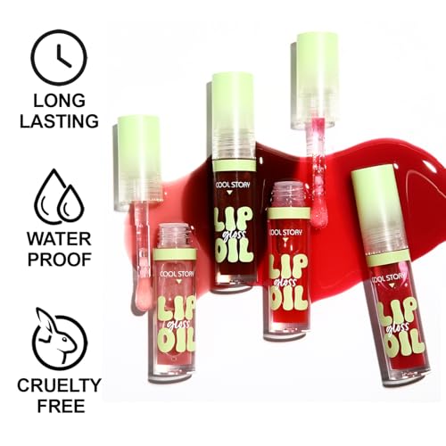 4 Pack Hydrating Glow Lip Oil Set, Moisturizing Lip Gloss, LIGHT