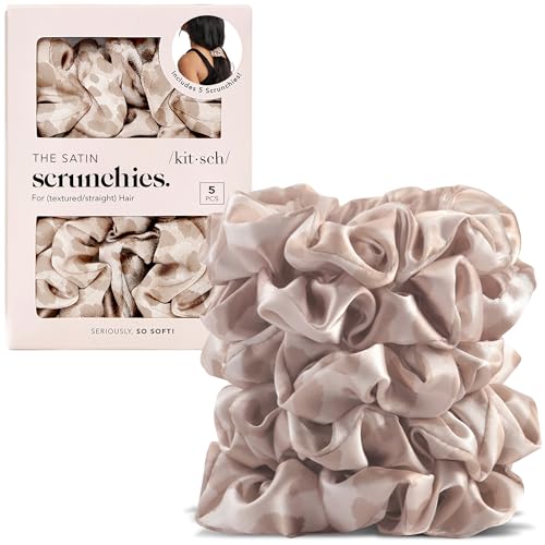 Leopard Print Satin Scrunchies 5 Pack