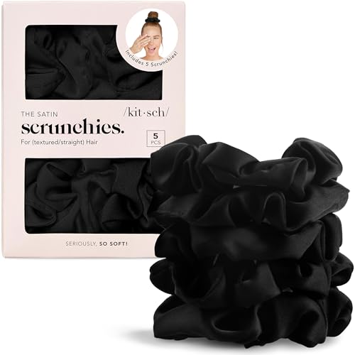 Satin Scrunchies Black 5 Pack