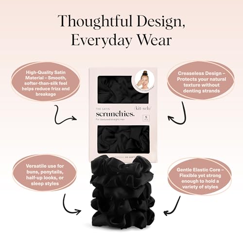 Satin Scrunchies Black 5 Pack