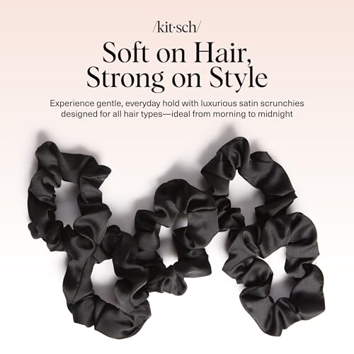 Satin Scrunchies Black 5 Pack