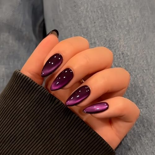 Purple Cat Eye Press on Nails Almond Shape