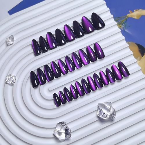 Purple Cat Eye Press on Nails Almond Shape