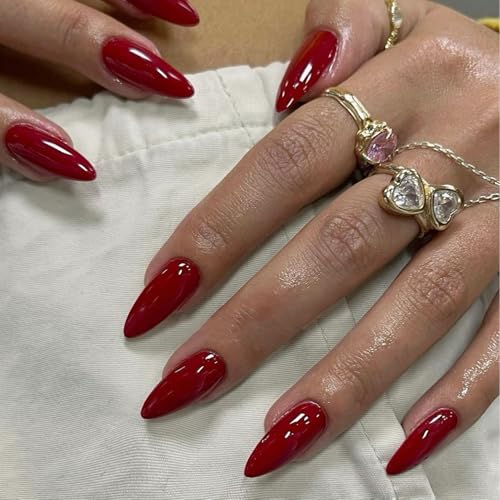 48 Pcs Red Press on Nails Almond Medium Length