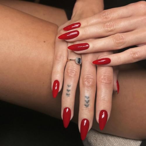 48 Pcs Red Press on Nails Almond Medium Length