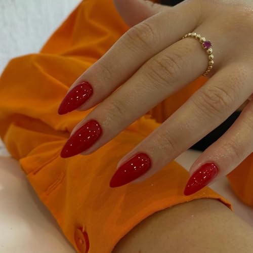 48 Pcs Red Press on Nails Almond Medium Length