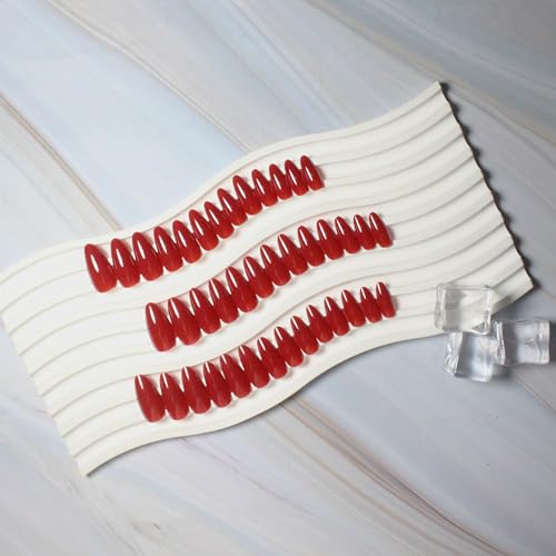 48 Pcs Red Press on Nails Almond Medium Length