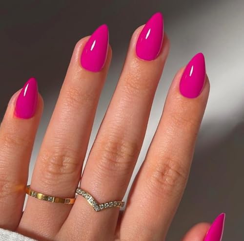 Hot Pink Press on Nails Short Almond