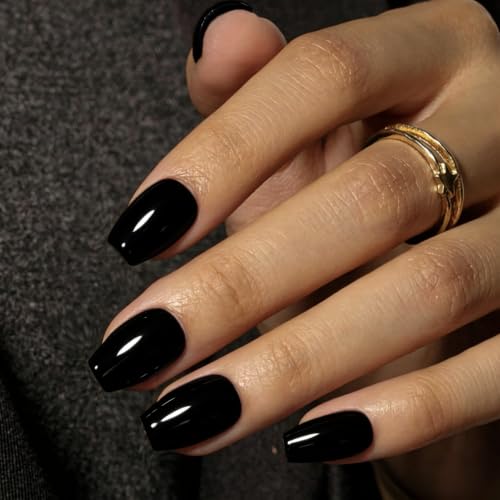 Short Coffin Press On Nails Black