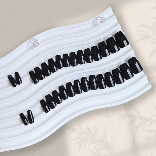 Short Coffin Press On Nails Black