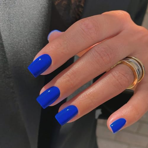 Royal Blue Press on Nails Short Medium Square Glue on Nails