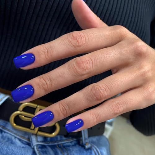 Royal Blue Press on Nails Short Medium Square Glue on Nails