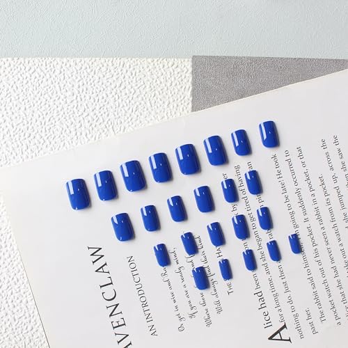 Royal Blue Press on Nails Short Medium Square Glue on Nails