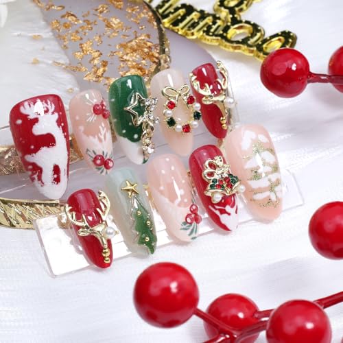 30Pcs Christmas Press on Nails Medium Almond French Tip Fake Nails