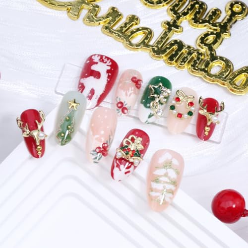 30Pcs Christmas Press on Nails Medium Almond French Tip Fake Nails