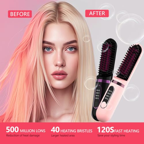 Mini Cordless Straightening Brush Negative Ion