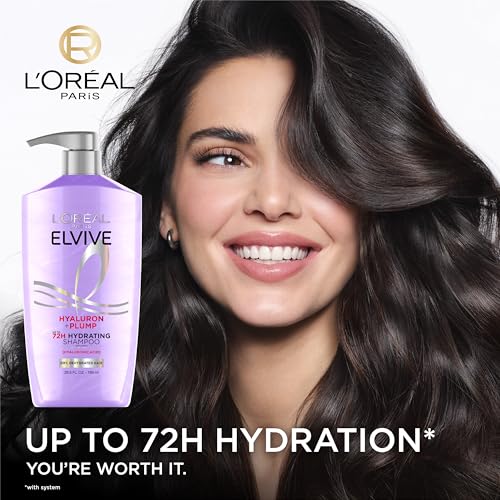 Elvive Hyaluron Plump Shampoo and Conditioner Set for Dry, Dehydrated Hair, 72H Hydrating Hair Care, Infused with Hyaluronic Acid Complex, 53 Fl Oz Set