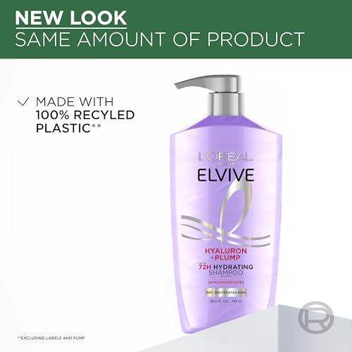 Elvive Hyaluron Plump Shampoo and Conditioner Set for Dry, Dehydrated Hair, 72H Hydrating Hair Care, Infused with Hyaluronic Acid Complex, 53 Fl Oz Set