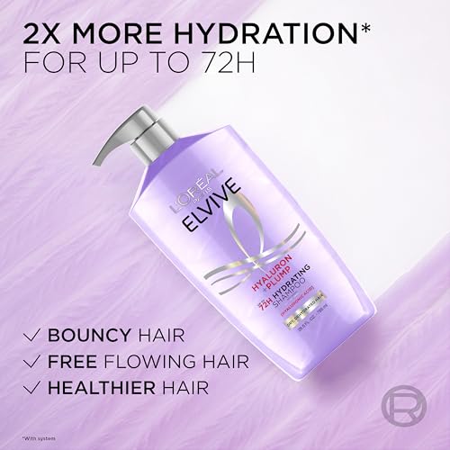 Elvive Hyaluron Plump Shampoo and Conditioner Set for Dry, Dehydrated Hair, 72H Hydrating Hair Care, Infused with Hyaluronic Acid Complex, 53 Fl Oz Set
