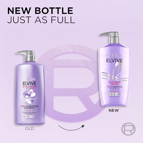 Elvive Hyaluron Plump Shampoo and Conditioner Set for Dry, Dehydrated Hair, 72H Hydrating Hair Care, Infused with Hyaluronic Acid Complex, 53 Fl Oz Set