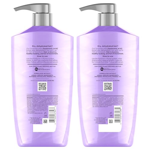Elvive Hyaluron Plump Shampoo and Conditioner Set for Dry, Dehydrated Hair, 72H Hydrating Hair Care, Infused with Hyaluronic Acid Complex, 53 Fl Oz Set