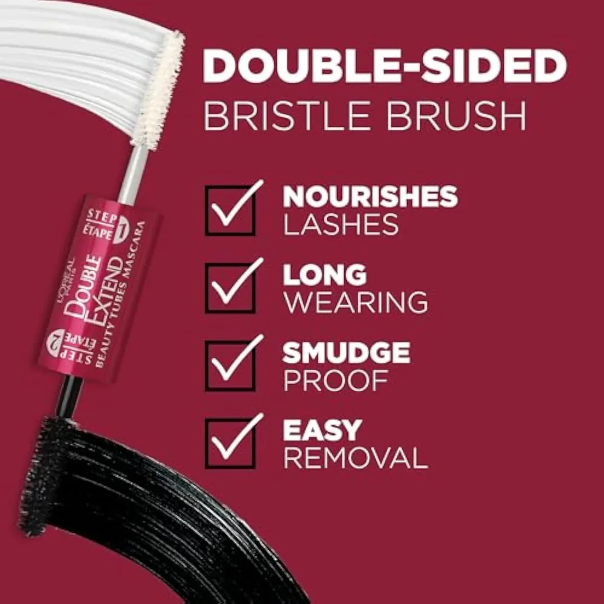 Makeup Double Extend Tubing Mascara, Lengthening 2 Step Mascara, Smudgeproof, Black