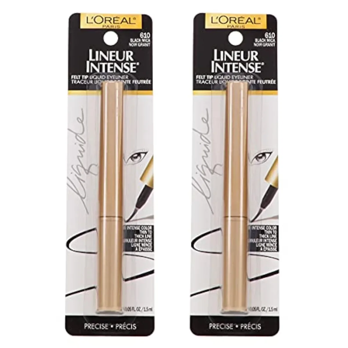 L’Oreal ParisLineur Intense Felt Tip Liquid Eyeliner, Black Mica [610], 0.05 oz (Pack of 2)