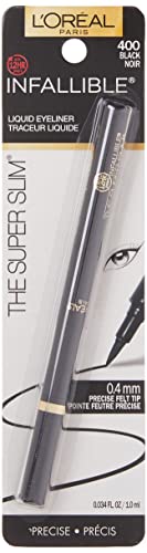 Makeup Infallible Super Slim Long-Lasting Liquid Eyeliner, Ultra-Fine Felt Tip, Quick Drying Formula, Glides on Smoothly, Black, Pack of 1