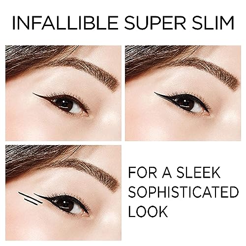 Makeup Infallible Super Slim Long-Lasting Liquid Eyeliner, Ultra-Fine Felt Tip, Quick Drying Formula, Glides on Smoothly, Black, Pack of 1