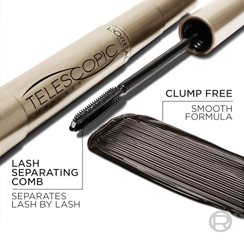 L’Oreal Paris Makeup Original Telescopic Mascara, Separating Mascara Volume and Length Formula, Waterproof, Black, 0.27 Fl Oz., 1 Count