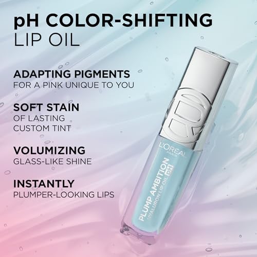 Plump Ambition pH Hyaluron Lip Oil, Color Shifting Lip Tint with 24HR Hydration, Volumizing Shine and Lasting Color, 010 pH Cristal Ice
