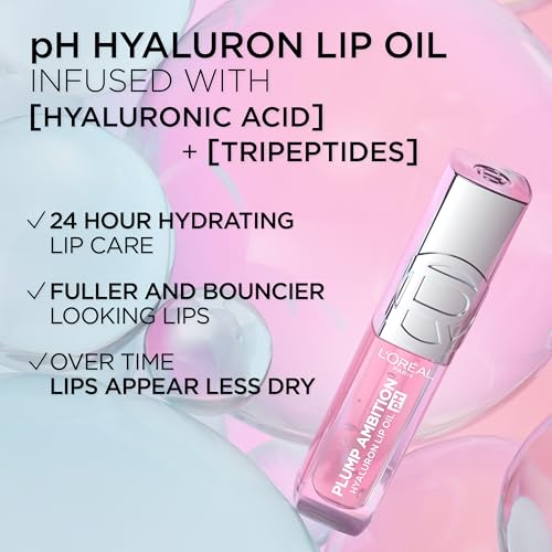 Plump Ambition pH Hyaluron Lip Oil, Color Shifting Lip Tint with 24HR Hydration, Volumizing Shine and Lasting Color, 010 pH Cristal Ice