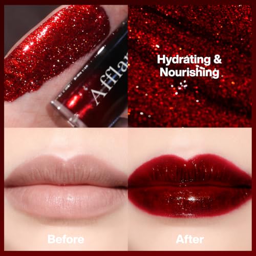 Goth Red Shimmer Lip Gloss, High Shine Burgundy Lipstick with Red-Gold Fine