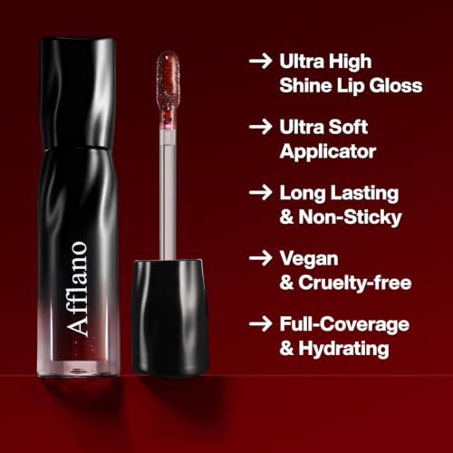 Goth Red Shimmer Lip Gloss, High Shine Burgundy Lipstick with Red-Gold Fine