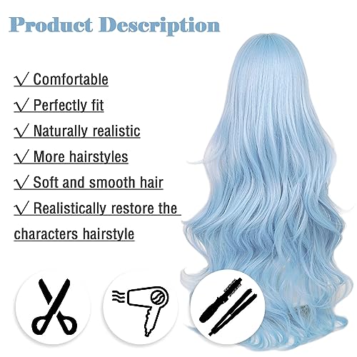 Ice Blue Long Curly Cosplay Wig