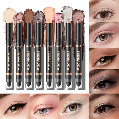 8 Color Waterproof Dual-Ended Eyeshadow Stick Set, Eye Makeup #A