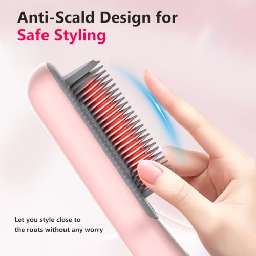 Steam Straightener Brush One-Pass Frizz-Free for Curly Coarse Hair