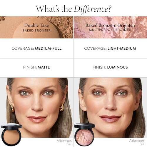 Double Take Baked Bronzer for Mature Skin, Medium | Matte Bronzing Powder for Natural-Looking Warmth & Soft Contour, Buildable Color, Never Orangey Finish