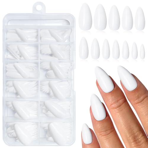 240PC White Almond Press on Nails White Fake Nails Press ons Glue